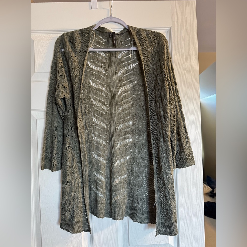 Olive Open-Front Knit Sweater
